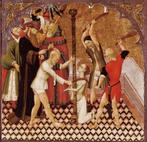바르셀로나의 성녀 에울랄리아의 태형_by Bernat Martorell_from the Altarpiece of Santa Eulalia and Sant Joan_in the Episcopal Museum of Vic_Barcelona.jpg
